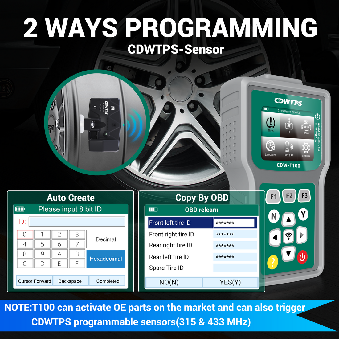 CDWTPS T100 TPMS tool, activation scan 315+433 sensors, TPMS programmi ...
