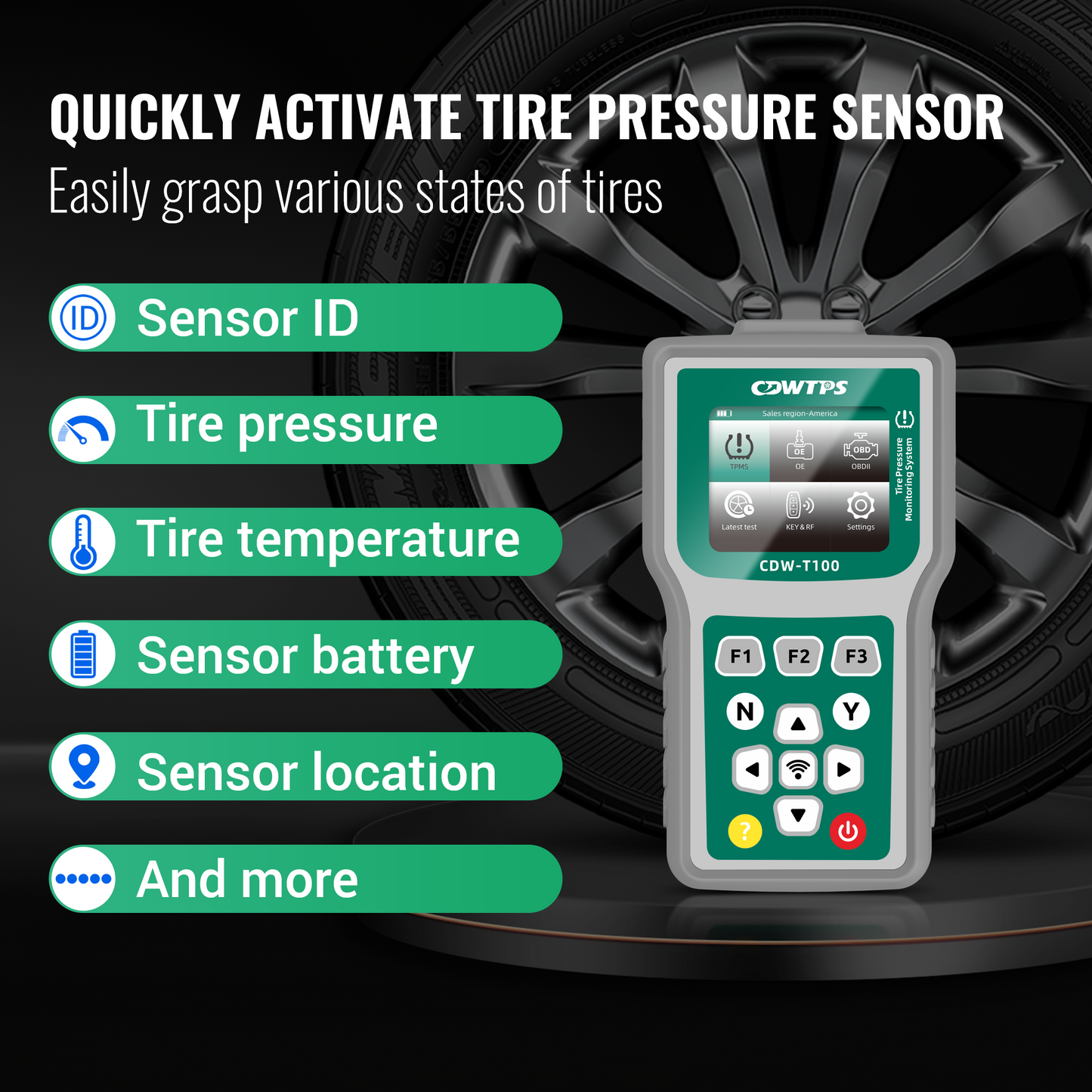 CDWTPS T100 TPMS tool, activation scan 315+433 sensors, TPMS programmi ...