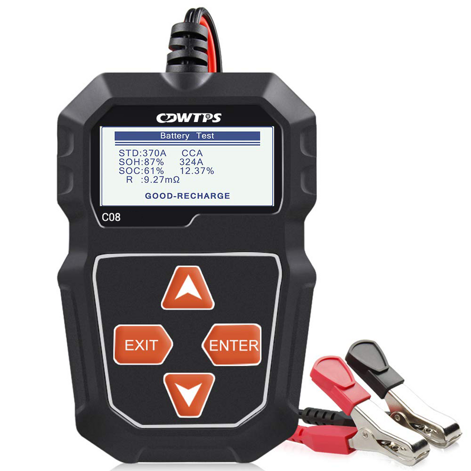 CDWTPS  C08 12V Car Battery Tester, 100-2000 CCA Load Tester Automotive Alternator Tester Digital Auto Battery Analyzer Charging Cranking System Tester for Truck Marine Motorcycle SUV Boat