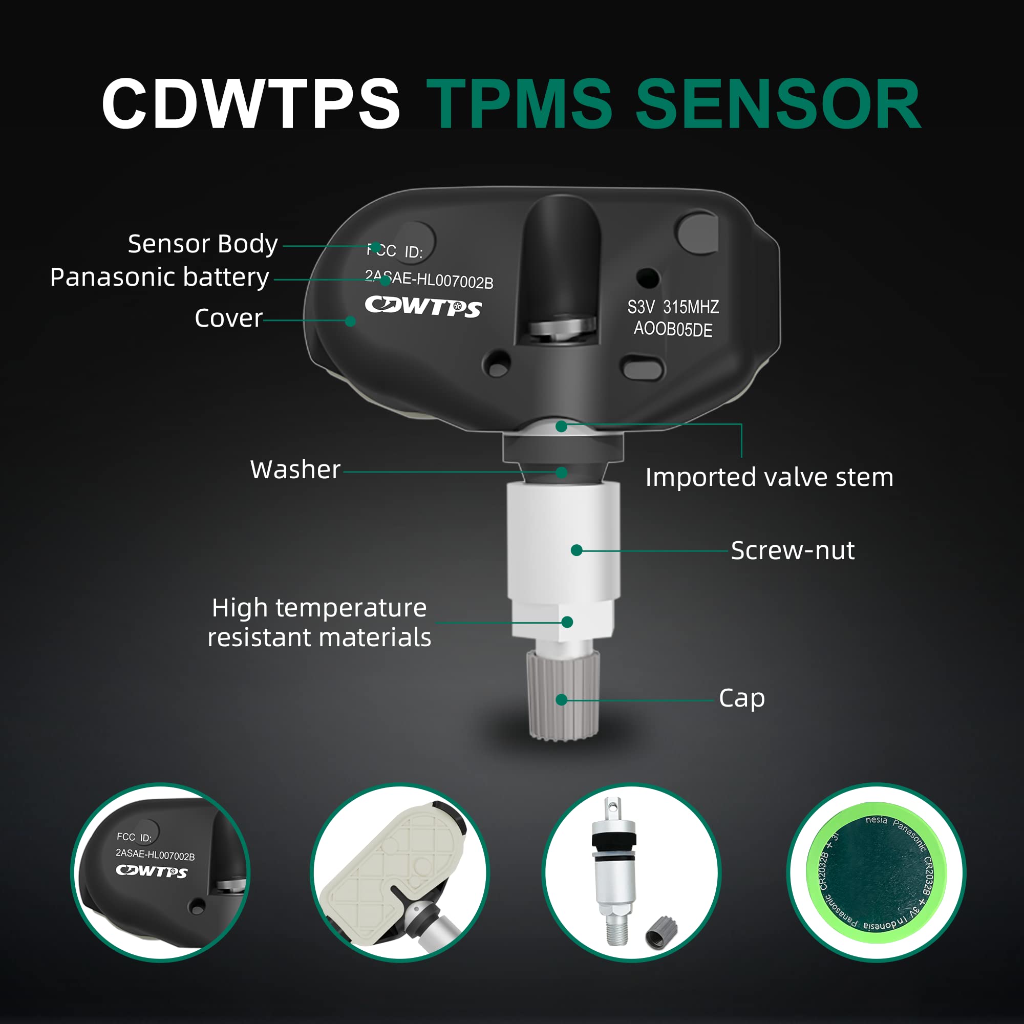 CDWTPS TPMS Sensor,315MHZ Tire Pressure Monitor System 4
