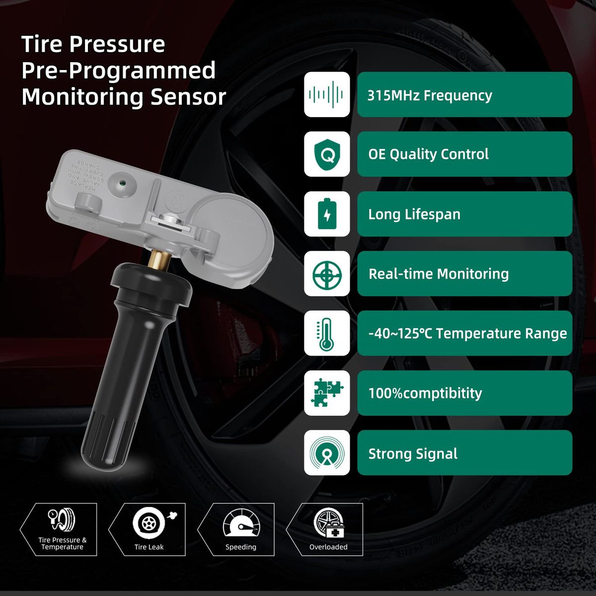 4-Pack Pre-Programmed TPMS Sensors For Chevy GMC – 315MHz, Replaces 13581558 & More