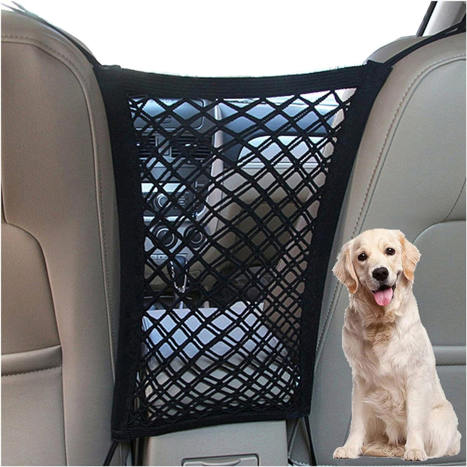 Dog Car Net Barrier Pet Barrier with Auto Safety Mesh Organizer Baby Stretchable Storage Bag Universal for Cars, SUVs -Easy Install, Car Divider for Driving Safely with Children & Pets