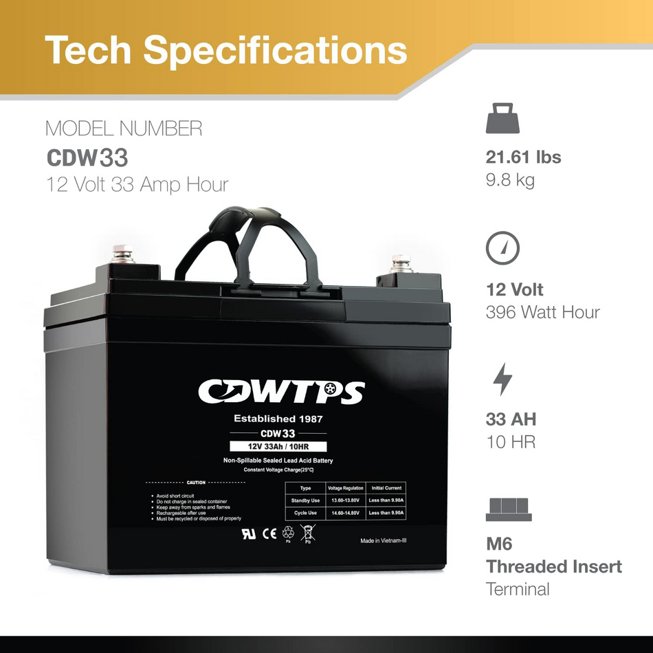 CDWTPS 12v 33ah Rechargeable Deep Cycle Battery [CDW1233 ]